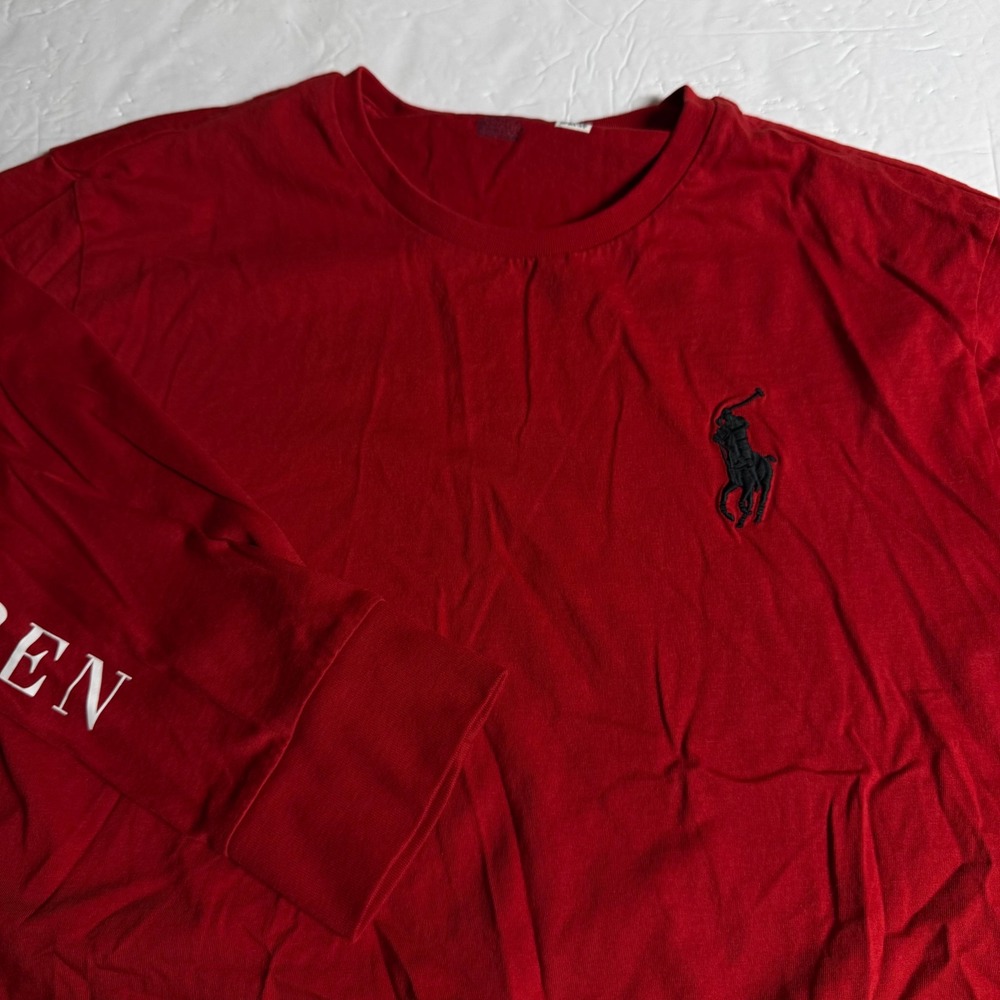 Polo Ralph Lauren Mens Red Long Sleeve Graphic T-Shirt Large Pony Logo Cotton
